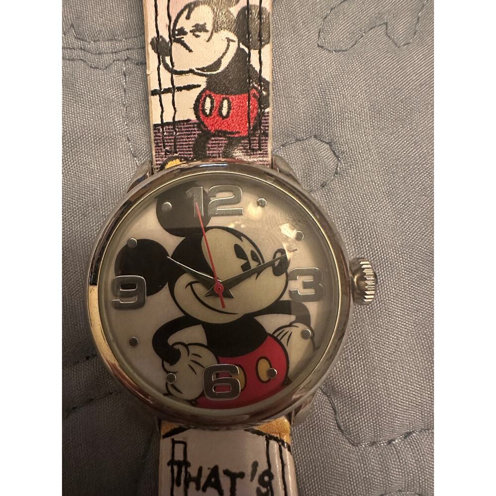 NWOT Disney Mickey Mouse Watch MZB Mck958h15 Silver Case Multicolor Cartoon Band